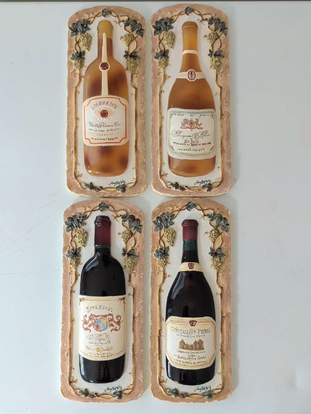 Mary Beth Zeitz 3D Resin Wine Plaques Set of 4 Vintage Wall Art